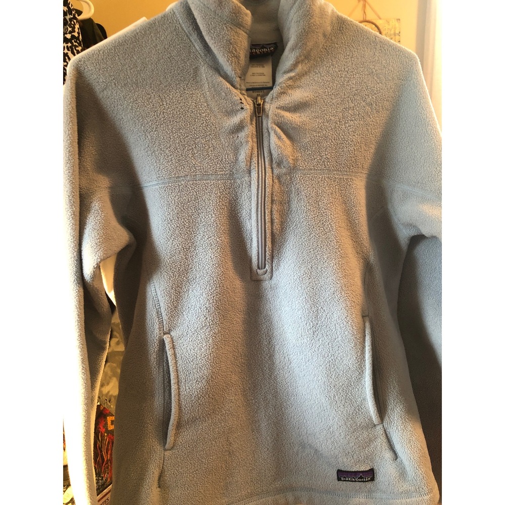 Patagonia Fleece Pullover Quarter Zip Light Blue Women's Size Medium * flawed*